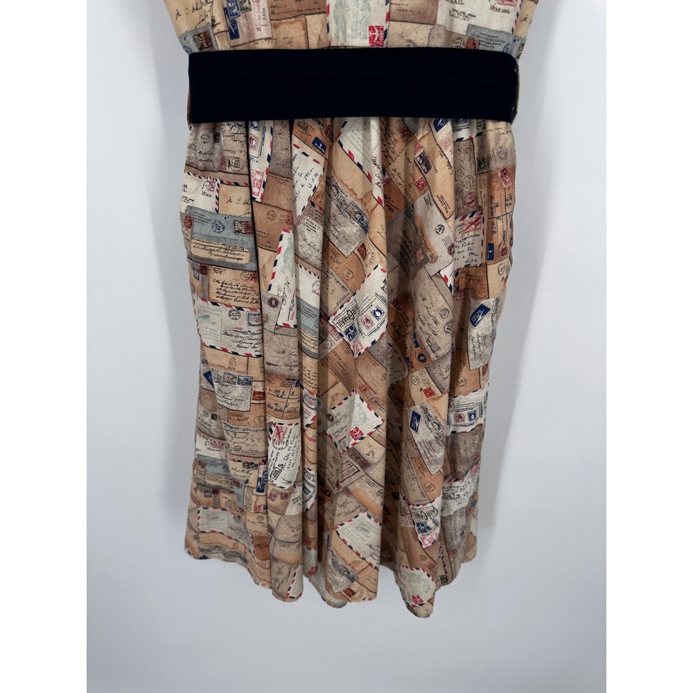 Retrolicious Modcloth Portcard Love Letters Print Dress Womens Small Tan Novelty - Picture 4 of 14